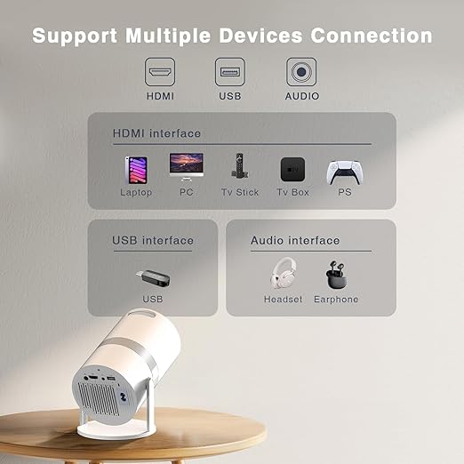 Mini Projector, Compatible with 4K 1080P Portable Projector