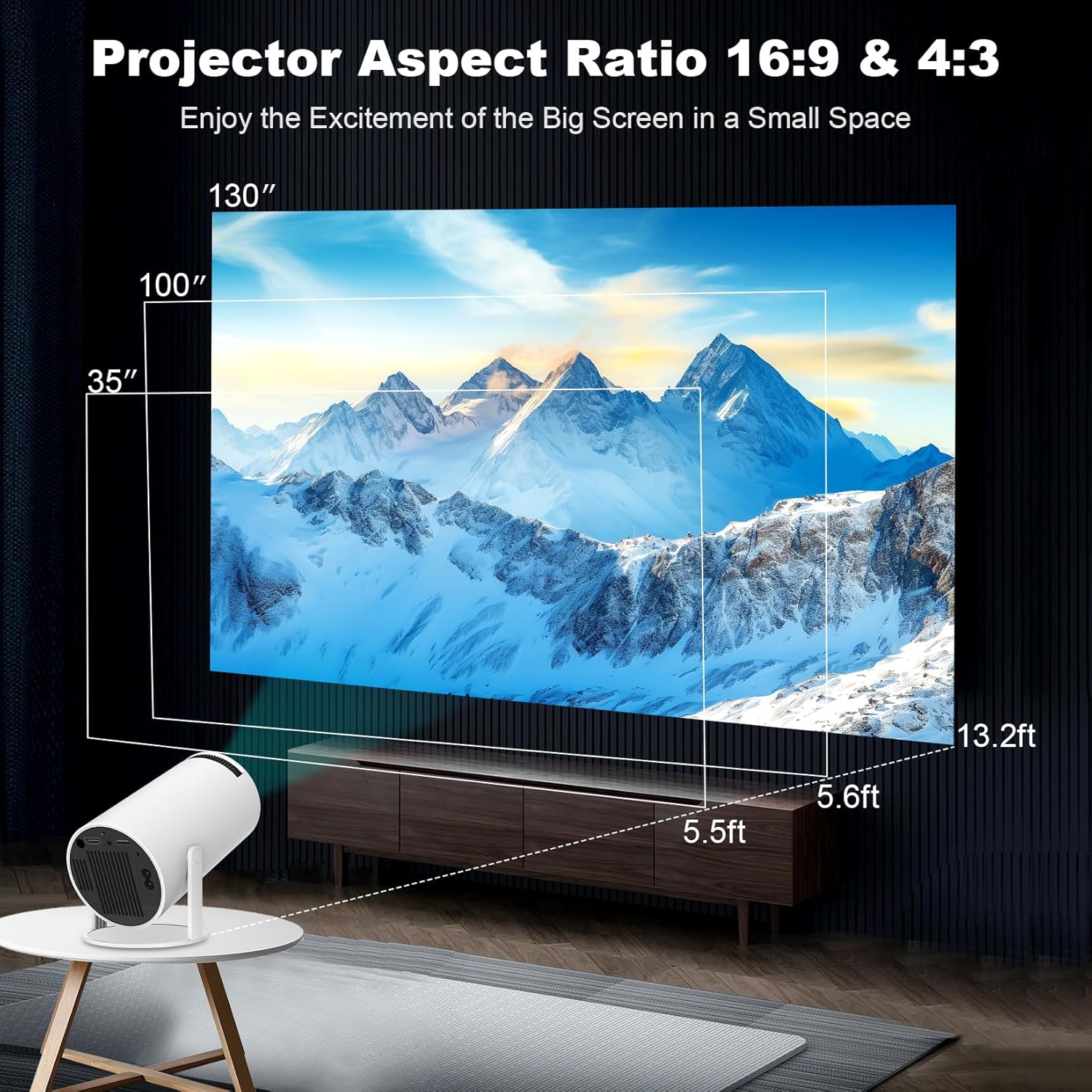 Mini Projector, Compatible with 4K 1080P Portable Projector