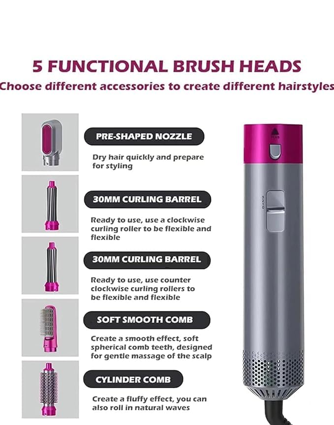5 In 1 Hot Air Styler Hair Dryer Comb Multifunctional Styling Tool
