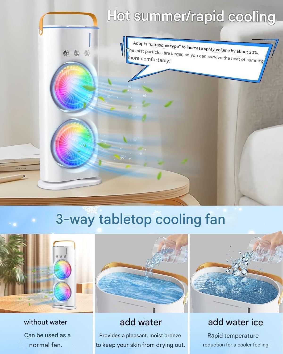 Portable Double Fan USB Rechargeable Mini AC Air Cooler