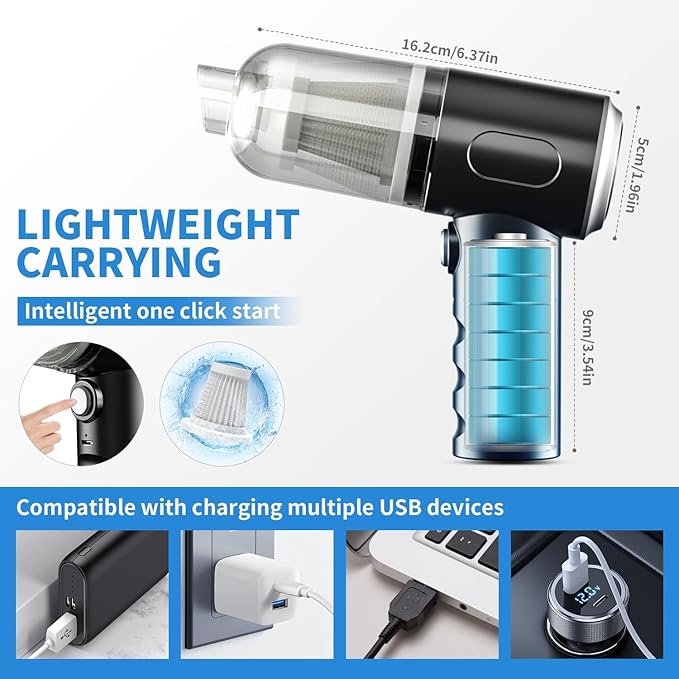 3 in 1 Portable Car Vacuum Cleaner with Blower USB Rechargeable Wireless